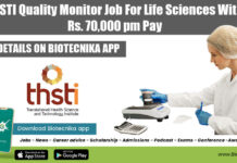 THSTI Quality Monitor Job For Life Sciences With Rs. 70,000 pm Pay THSTI Quality Jobs 2022