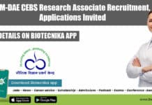UM-DAE CEBS Research Associate Recruitment, Applications Invited UM-DAE CEBS Research Associate