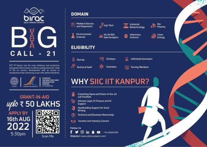 BIRAC BIG 21 Call For Applications By SIIC IIT Kanpur