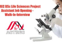 ACTREC BSc Life Sciences Project Assistant Job Opening – Walk-In-Interview ACTREC BSc Job Opening