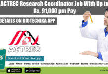 ACTREC Research Coordinator Job With Up to Rs. 91,000 pm Pay ACTREC Research Coordinator Job