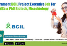 Government BCIL Project Executive Job For MSc & PhD Biotech, Microbiology BCIL Project Job 2022