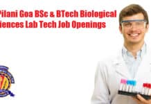 BITS Pilani Goa BSc & BTech Biological Sciences Lab Tech Job Openings BITS Pilani Goa Vacancies