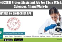 Govt CSRTI Project Assistant Job For BSc & MSc Life Sciences, Attend Walk-In CSRTI PA Job