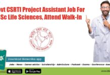 Govt CSRTI Project Assistant Job For BSc Life Sciences, Attend Walk-In CSRTI PA Vacancy 2022