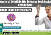 University of Delhi BSc Life Sciences Tech Assistant Recruitment Delhi University Tech Assistant