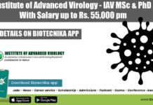 Govt Institute of Advanced Virology – IAV MSc & PhD Jobs With Salary up to Rs. 55,000 pm Govt IAV Project Jobs