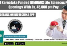 Govt of Karnataka Funded NIMHANS Life Sciences Project Openings With Rs. 45,000 pm Pay Govt Jobs Bengaluru