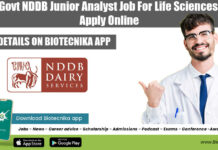 Govt NDDB Junior Analyst Job For Life Sciences, Apply Online Govt NDDB Analyst Vacancy