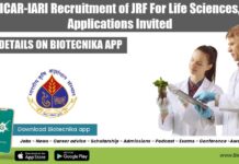 ICAR-IARI Recruitment of JRF For Life Sciences, Applications Invited IARI JRF Post 2022