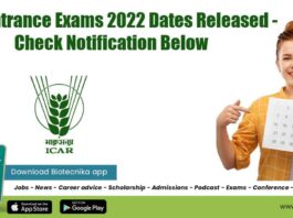 ICAR Entrance Exams Dates