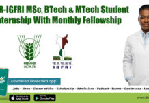 ICAR-IGFRI MSc, BTech & MTech Student Internship With Monthly Fellowship ICAR Student Internship 2022