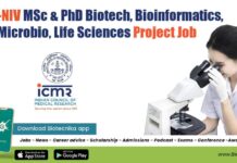 ICMR-NIV MSc & PhD Biotech, Bioinformatics, Microbio, Life Sciences Project Job ICMR-NIV Pune Jobs