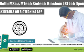 IIT Delhi MSc & MTech Biotech, Biochem JRF Job Opening IIT Delhi JRF Opening