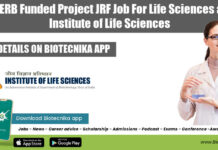 SERB Funded Project JRF Job For Life Sciences at Institute of Life Sciences ILS Genetics Jobs