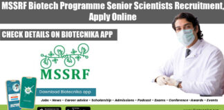 MSSRF Biotech Scientists Recruitment