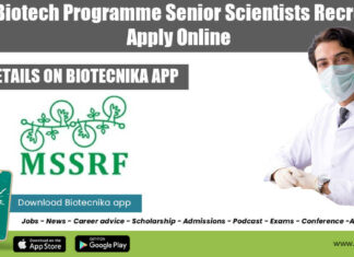 MSSRF Biotech Scientists Recruitment