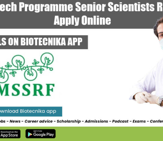 MSSRF Biotech Scientists Recruitment