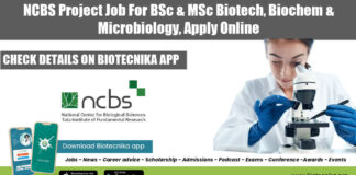 NCBS Project Vacancy 2022