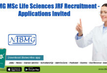 NIBMG MSc Life Sciences JRF Recruitment – Applications Invited NIBMG JRF Opening 2022