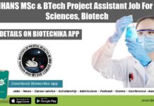 NIMHANS MSc & BTech Project Assistant Job For Life Sciences, Biotech NIMHANS Project Vacancy 2022