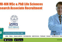 ICMR-NIN MSc & PhD Life Sciences Research Associate Recruitment NIN Research Vacancy MSc
