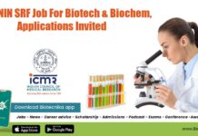 ICMR-NIN SRF Job For Biotech & Biochem, Applications Invited NIN SRF Biotech