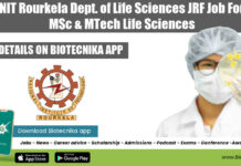 NIT Rourkela Dept. of Life Sciences JRF Job For MSc & MTech Life Sciences NIT Rourkela JRF Opening