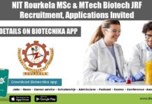 NIT Rourkela MSc & MTech Biotech JRF Recruitment, Applications Invited NIT Rourkela Research Opening