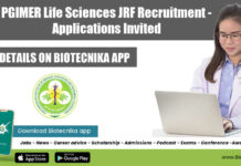 PGIMER Life Sciences JRF Recruitment – Applications Invited PGIMER Jobs 2022 JRF