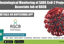 Epidemiological Monitoring of SARS CoV-2 Project Associate Job at RGCB RGCB Associate Job Opening