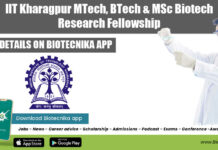 IIT Kharagpur MTech, BTech & MSc Biotech Research Fellowship Research Fellowship IIT Kharagpur