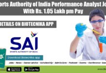 Sports Authority of India Performance Analyst Jobs With Rs. 1.05 Lakh pm Pay SAI Performance Analyst Jobs 2022