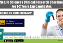 SJRI MSc Life Sciences Clinical Research Coordinator Job For 1-2 Years Exp Candidates SJRI Clinical Research Job