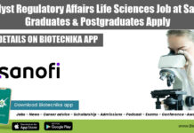 Analyst Regulatory Affairs Life Sciences Job at Sanofi, Graduates & Postgraduates Apply Sanofi Analyst Job