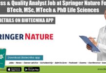 Process & Quality Analyst Job at Springer Nature For BSc, BTech, MSc, MTech & PhD Life Sciences Springer Nature Quality Analyst