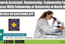 Research Assistant, Studentship, Traineeship For Life Sciences With Fellowship at University of North Bengal Studentship Life Sciences