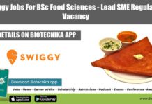 Swiggy Jobs For BSc Food Sciences – Lead SME Regulatory Vacancy Swiggy Food Science Jobs