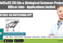 Govt MoEF&CC ZSI Life & Biological Sciences Project Tech Officer Jobs – Applications Invited ZSI Project Tech Jobs
