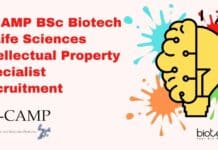 C-CAMP BSc Biotech & Life Sciences Intellectual Property Specialist Recruitment C-CAMP BSc Biotech