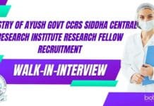 Ministry of AYUSH Govt CCRS Siddha Central Research Institute Research Fellow Recruitment CCRS JRF Post