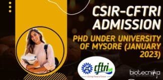 CSIR-CFTRI Admission Jan 2023