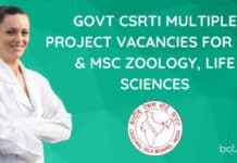 Govt CSRTI Multiple Project Vacancies For BSc & MSc Zoology, Life Sciences CSRTI Jobs 2022 Projects