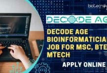 Decode Age Bioinformatician Job For MSc, BTech & MTech – Apply Online Decode Age Bioinformatician Job
