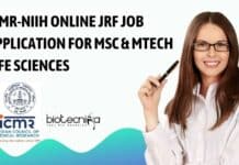 ICMR-NIIH Online JRF Job Application For MSc & MTech Life Sciences ICMR-NIIH JRF Job