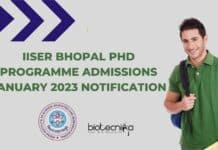 IISER Bhopal PhD Programme Admissions January 2023 Notification IISER Bhopal Admissions 2023