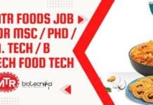 MTR Foods Job For MSc / PhD / M. Tech / B Tech Food Tech MTR Foods Job