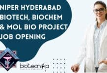 NIPER Hyderabad Biotech, Biochem & Mol Bio Project Job Opening NIPER Hyderabad Biotech
