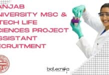 Panjab University MSc & MTech Life Sciences Project Assistant Recruitment Panjab University Project Vacancy