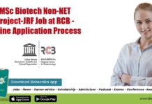 MSc Biotech Non-NET Project-JRF Job at RCB – Online Application Process RCB Project Vacancy 2022